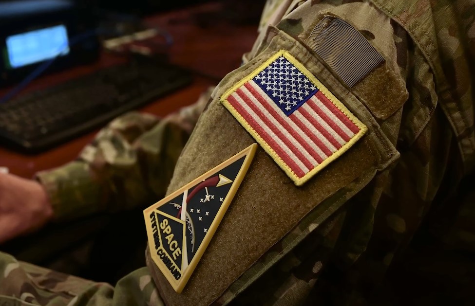 Close up photo of the U.S. Space Force badge on a military suit