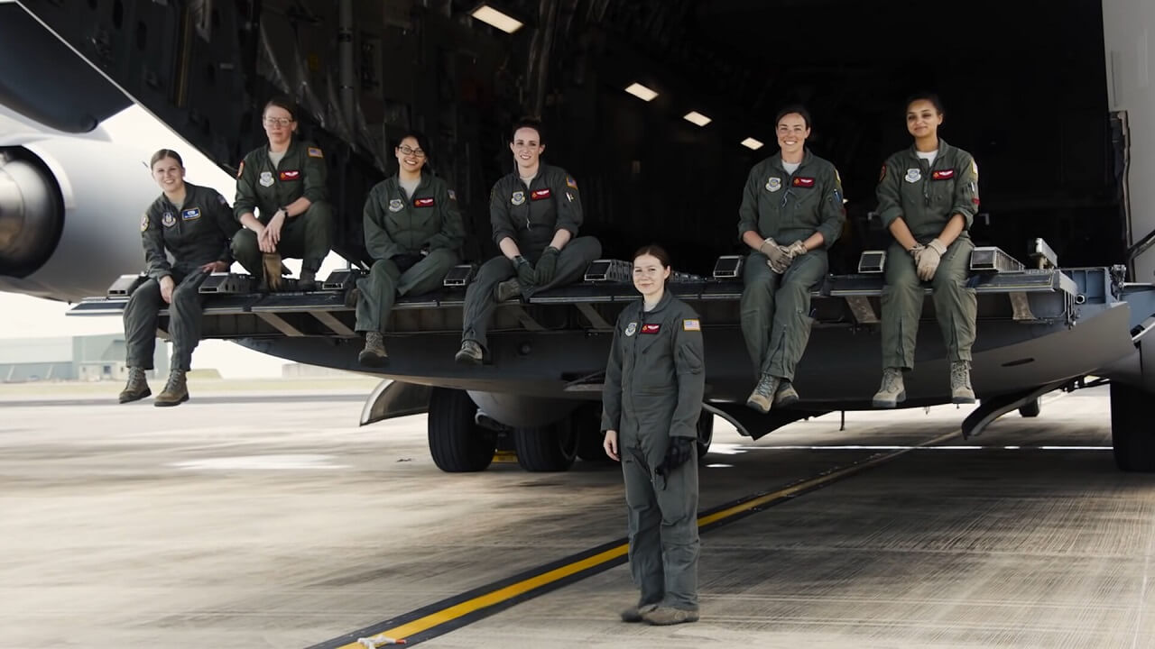 Female soldiers from the US Army's 21st Airlift Squadron