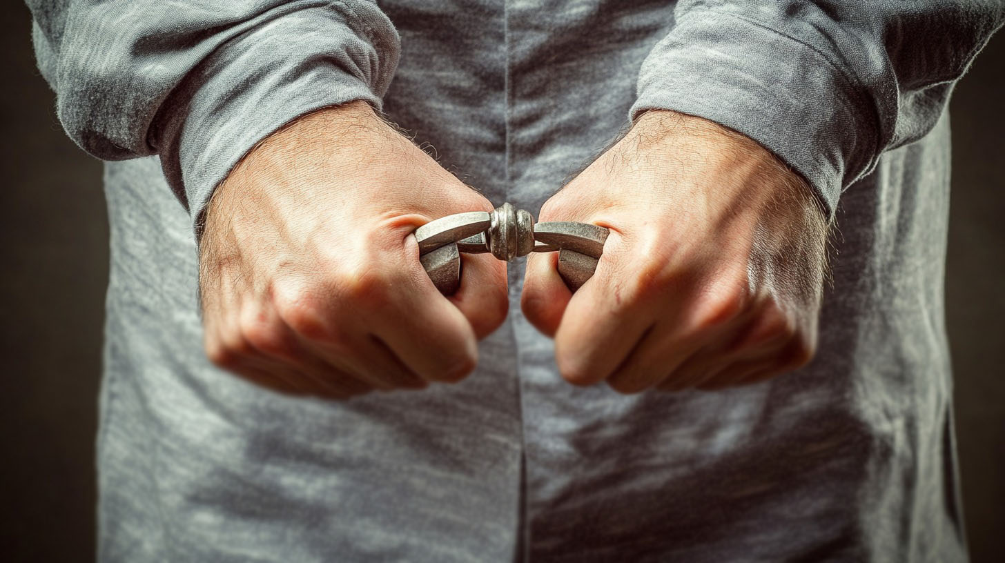 Close-up of hands breaking a chain link, symbolizing overcoming obstacles