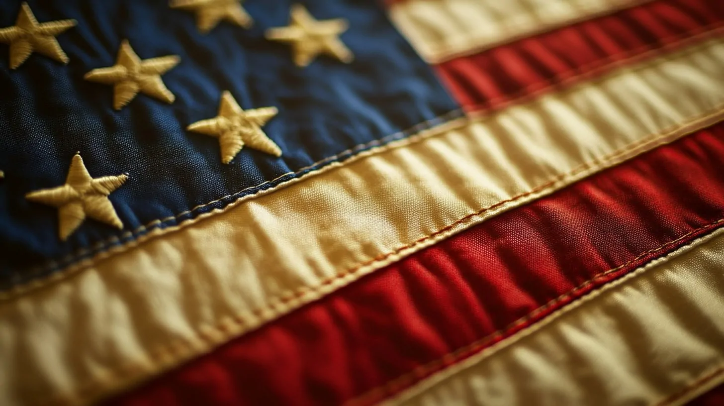 American flag showing stars and stripes, focusing on the blue field and red and white stripes