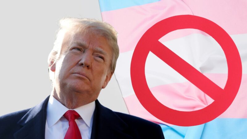 Donald Trump with A "No" Symbol Over a Transgender Pride Flag, Symbolizing the Transgender Military Ban