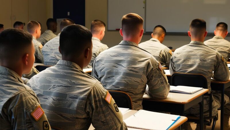 Realistic showing of the soldiers learning in the classroom