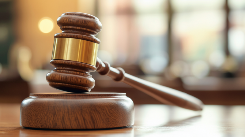 A Wooden Gavel Resting on Its Block in A Courtroom Setting